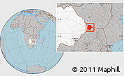 Gray Location Map of Bobonong, highlighted country, hill shading