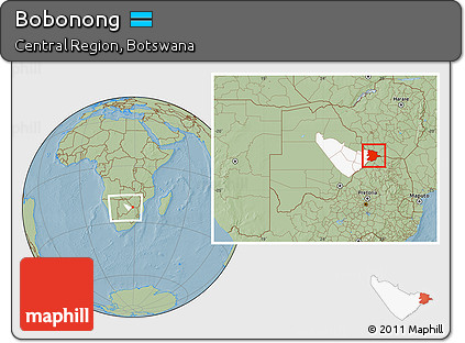 Savanna Style Location Map of Bobonong, highlighted parent region, within the entire country, hill shading