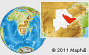 Physical Location Map of Central Region, highlighted country, within the entire country