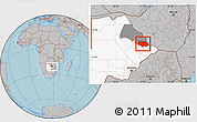 Gray Location Map of Tonota, highlighted country, highlighted parent region, hill shading