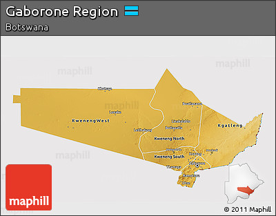Physical 3D Map of Gaborone Region, cropped outside