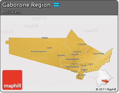 Physical 3D Map of Gaborone Region, cropped outside