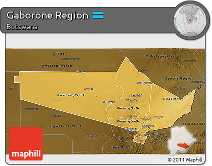 Physical 3D Map of Gaborone Region, darken