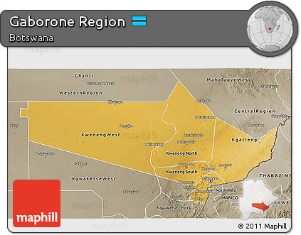 Physical 3D Map of Gaborone Region, semi-desaturated