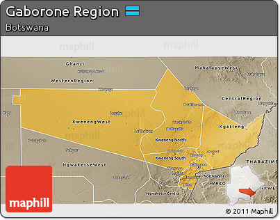 Physical 3D Map of Gaborone Region, semi-desaturated