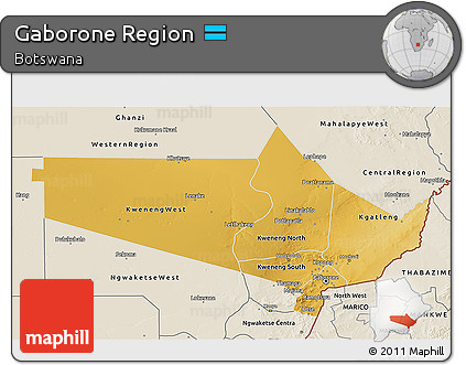 Physical 3D Map of Gaborone Region, shaded relief outside