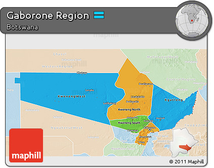 Political 3D Map of Gaborone Region, lighten