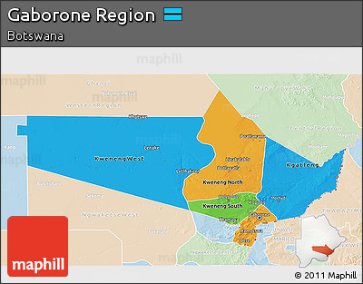 Political 3D Map of Gaborone Region, lighten