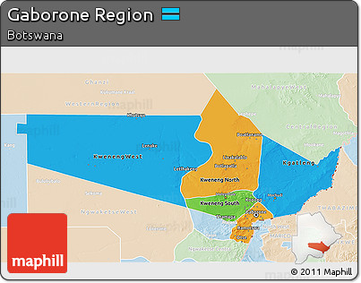 Political 3D Map of Gaborone Region, lighten