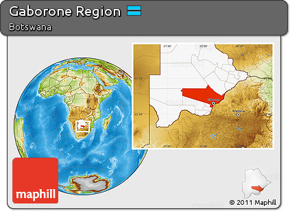 Physical Location Map of Gaborone Region, highlighted country