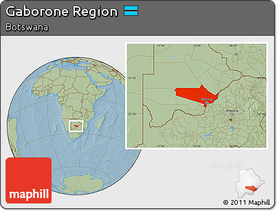 Savanna Style Location Map of Gaborone Region, hill shading