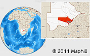 Shaded Relief Location Map of Gaborone Region, highlighted country