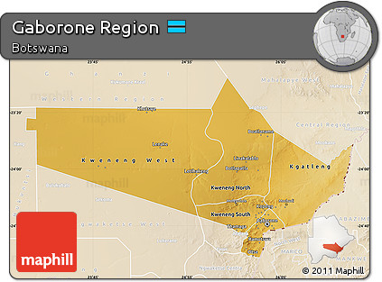 Physical Map of Gaborone Region, lighten