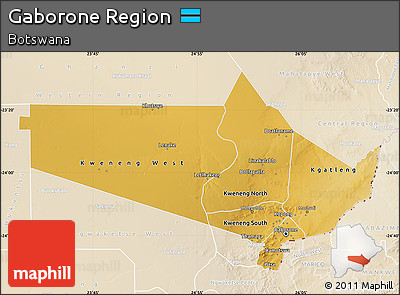 Physical Map of Gaborone Region, lighten