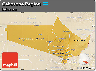Physical Map of Gaborone Region, lighten