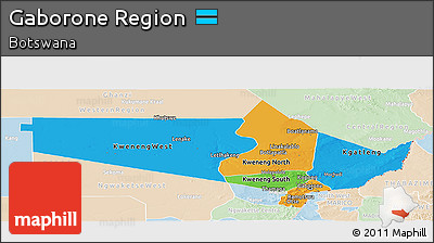 Political Panoramic Map of Gaborone Region, lighten