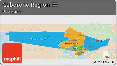 Political Panoramic Map of Gaborone Region, lighten