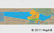 Political Panoramic Map of Gaborone Region, semi-desaturated