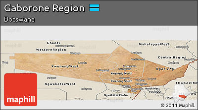 Satellite Panoramic Map of Gaborone Region, shaded relief outside