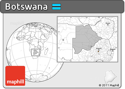 Gray Location Map of Botswana, blank outside, hill shading inside