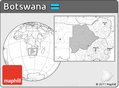 Gray Location Map of Botswana, blank outside, hill shading inside