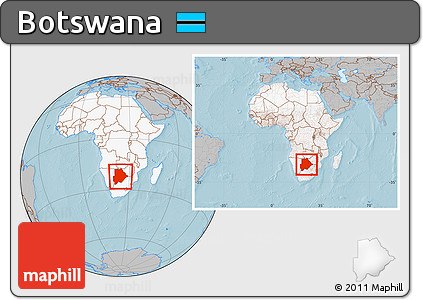 Gray Location Map of Botswana, highlighted continent, within the entire continent, hill shading