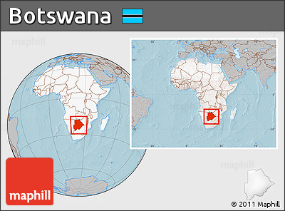 Gray Location Map of Botswana, highlighted continent, within the entire continent, hill shading