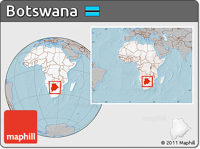 Gray Location Map of Botswana, highlighted continent, within the entire continent, hill shading