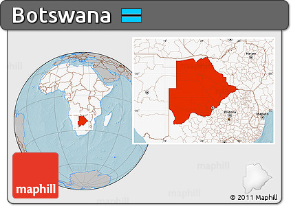 Gray Location Map of Botswana, highlighted continent, hill shading
