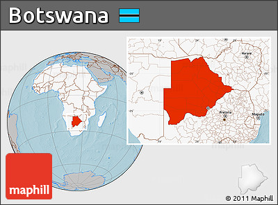 Gray Location Map of Botswana, highlighted continent, hill shading