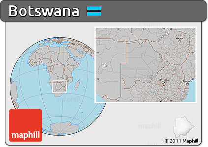 Gray Location Map of Botswana, hill shading inside