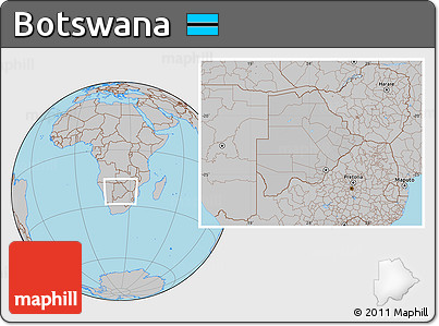 Gray Location Map of Botswana, hill shading inside
