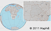 Gray Location Map of Botswana, hill shading inside