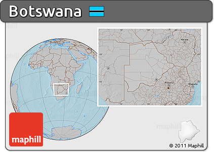 Gray Location Map of Botswana, hill shading outside
