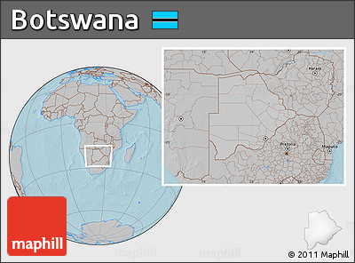 Gray Location Map of Botswana, hill shading outside