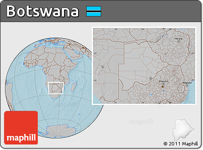 Gray Location Map of Botswana, hill shading outside