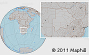 Gray Location Map of Botswana, hill shading outside