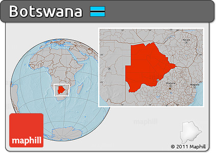 Gray Location Map of Botswana, hill shading