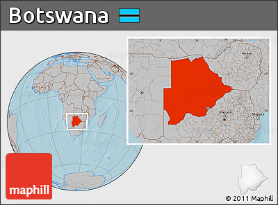 Gray Location Map of Botswana, hill shading
