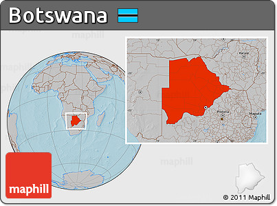 Gray Location Map of Botswana, hill shading
