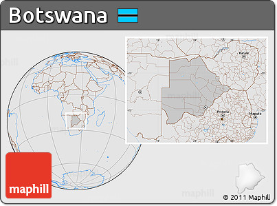 Gray Location Map of Botswana, lighten, desaturated