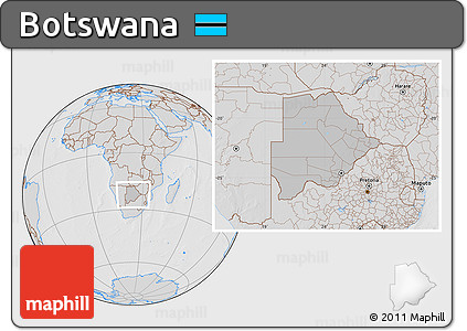 Gray Location Map of Botswana, lighten, desaturated, hill shading
