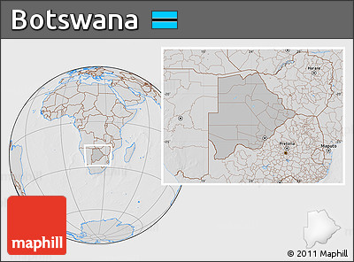 Gray Location Map of Botswana, lighten, desaturated, hill shading