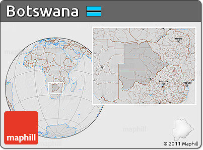 Gray Location Map of Botswana, lighten, desaturated, hill shading