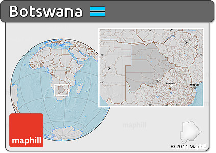 Gray Location Map of Botswana, lighten, desaturated, land only, hill shading