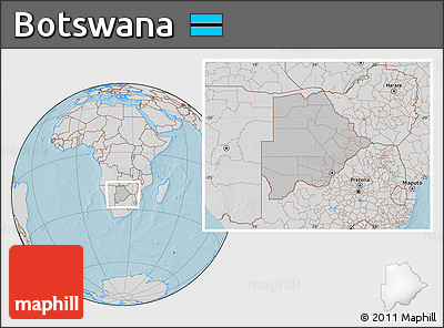 Gray Location Map of Botswana, lighten, desaturated, land only, hill shading