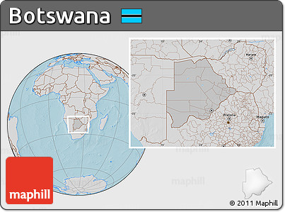 Gray Location Map of Botswana, lighten, desaturated, land only, hill shading