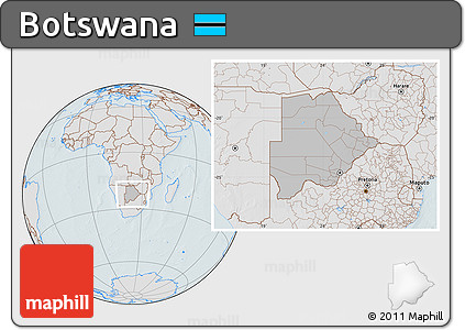 Gray Location Map of Botswana, lighten, hill shading