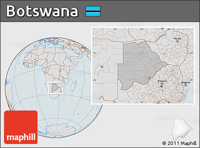 Gray Location Map of Botswana, lighten, hill shading