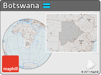 Gray Location Map of Botswana, lighten, hill shading